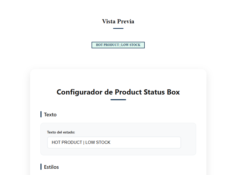 Configurador de Product Status Box 159 qwerfvgdvert34